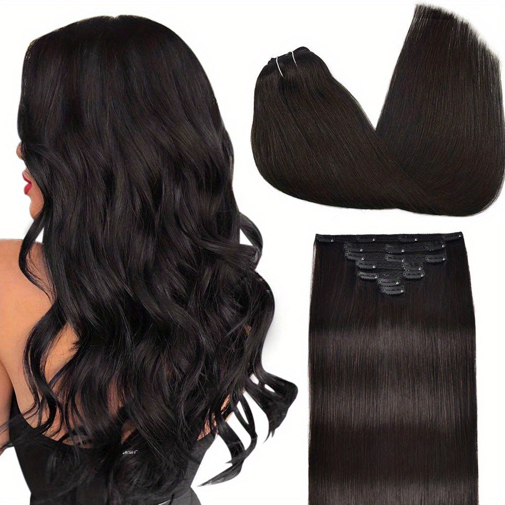 Clip in Hair Extensions Remy Human Hair Clip in Human Hair Natural Straight Clip in Extensions Full Head 7pcs 2.47 oz Long Straight Real Hair